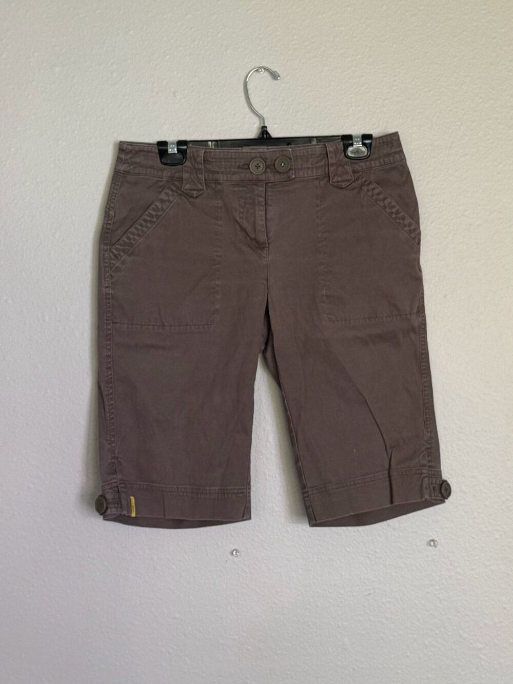 Lole Taupe Brown Stretch Bermuda Shorts Womens 8 Pockets Gorpcore Travel Casual